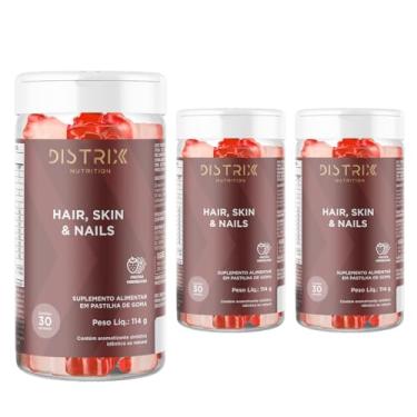 Imagem de Kit 3 Unidades Gomas DISTRIX Cabelo Pele Unhas - Biotina Premium Ácido Hialurônico Vitaminas Tratamento Completo 90 Doses Pack Economia Sabor Frutas Vermelhas