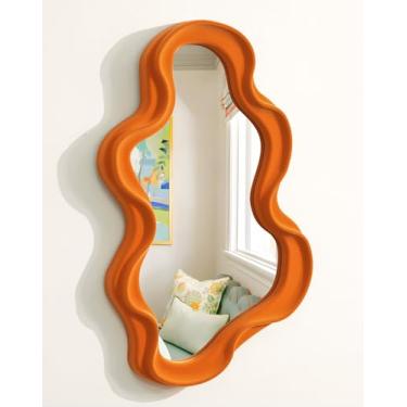 Imagem de TEIPAI Pequeno espelho decorativo para decoração de cômoda de quarto feminino, espelhos de parede ondulados abstratos vívidos para casa livro de estética café decoração de hotel, presente exclusivo
