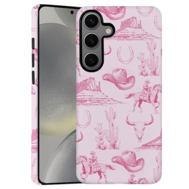 Imagem de DAIZAG Capa para Samsung Galaxy S23 FE, capa de telefone vintage rosa chapéu de cowboy cavalos cactos capa de proteção durável de camada dupla para mulheres meninas