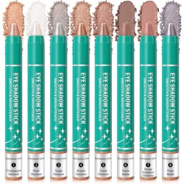 Imagem de 8 peças de bastão de sombra, conjunto de palitos clareadores de sombra creme para olhos, champanhe pérola acastanhada bronze cacau pedra massa de vidraceiro ametista esfumaçada brilhante lápis fosco