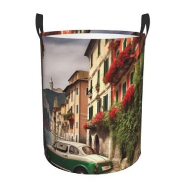 Imagem de Linda cesta de lavanderia italiana, dobrável, impermeável, cesto de armazenamento de roupas com alças, pano Oxford, organizador de brinquedos, cesta para banheiro, lavanderia, quarto, médio