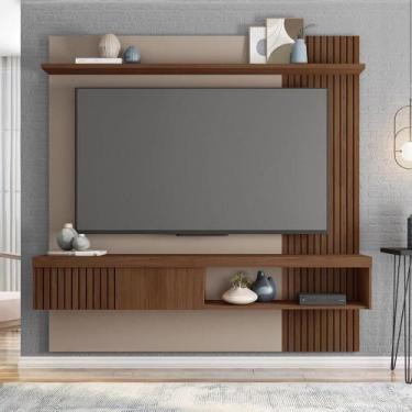 Imagem de Painel TV 65 Pol 180cm Bancada Suspensa Ripado Luana Fendi/Havana C01 