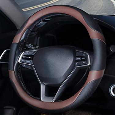 Imagem de Capa de volante de couro PU preta da Coofig, durável, respirável, com aderência confortável, ajuste universal de carro, quente no inverno, tamanho universal 14,5 15 15,5 polegadascoofig preto xfxpt2