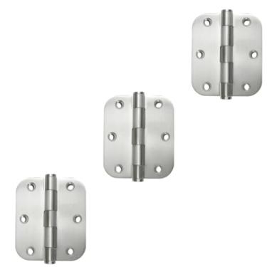 Imagem de Kit 3 Dobradiças P/Portas e Janelas Inox 304 Escovado 3 1/2x3 Canto Redondo c/Rolamento
