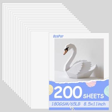 Imagem de OcePor 200 folhas de cartolina branca 21,6 x 28 cm, 29,5 kg/180 g/m², papel grosso para cartão, papel pesado para impressora, currículo, álbuns, arte, artesanato, cartões de visita
