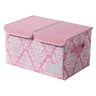 Imagem de IEUDNS Caixa de armazenamento com tampas, cesto de armazenamento de roupas com tampa, para roupas, toalhas, livros, brinquedos, organizador de armário, Rosa