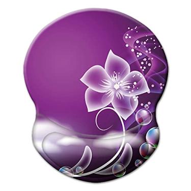 Imagem de Boutilon Mouse pad de pulso, mouse pad ergonômico antiderrapante com suporte de descanso de pulso em gel, mouse pad para jogos de 22 x 19 cm para computador, laptop, casa, escritório (flor romântica roxa)