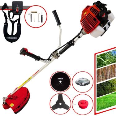 Imagem de Roçadeira Podador de Grama Kawashima KW43L À Gasolina 2T 43cc 1,7HP Completa Com Carretel de Nylon + Faca 3 Pontas + Faca 80 Dentes + Escova de Aço