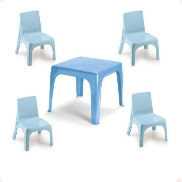 Imagem de Mesinha Pequena Infantil Azul + 4 Cadeira Poltrona Educativa