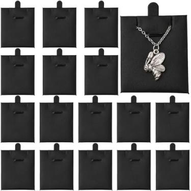 Imagem de SOFPLATE 24 peças, 2,7 x 2,1 polegadas, cartões de joias de couro preto, colar de veludo, cartões de exibição de couro PU com esponja em branco, bandejas organizadoras empilháveis para vender colares