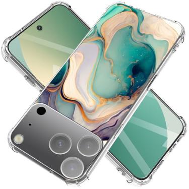 Imagem de CLATUK Capa para iPhone 17 Pro Max, [não amarela] Capa de telefone feminina à prova de choque com estampa floral transparente fina macia à prova de choque para 17 Pro Max de 6,9 polegadas (Lago Alpino