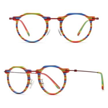 Imagem de VFDHN Armação de óculos de acetato de titânio feminino, vintage, retrô, redondo, masculino (colorido C8)