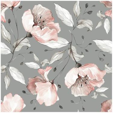 Imagem de HAOKHOME Papel de parede floral grande para locatário removível cinza / rosa vinil autoadesivo para quarto papel de contato 44 cm x 3 m