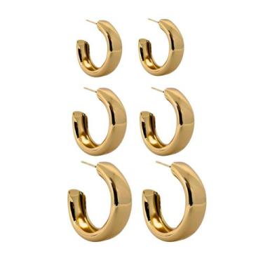 Imagem de Brinco Trio Argolas Base Quadrada Ouro 18K Exclusivo - STILO