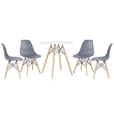 Imagem de Loft7, Kit - Mesa redonda Eames 70 cm branco + 4 cadeiras Eiffel Dsw Cinza escuro