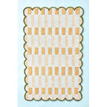 Imagem de Tapete de lã adornado à mão com borda recortada – Tapete decorativo macio para sala de estar, quarto, berçário – Base antiderrapante – Tapete de lã moderno para decoração de casa, quarto infantil