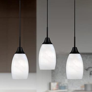 Imagem de Viinew Mini luminária pendente de vidro, 12 cm, preto e branco, pacote com 3, luz pendente de vidro oval feita à mão para ilha de cozinha, sala de jantar, sala de estar, hall de entrada, corredor