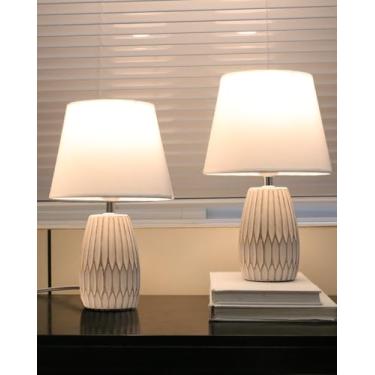 Imagem de HEQET Conjunto de 2 candeeiros de mesa pequenos, luminárias brancas Boho para mesas de cabeceira, ao lado para sala de estar, sala de abelhas, quarto infantil, cozinha, candeeiro de mesa lateral de