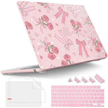 Imagem de Tuiklol Capa M4 MacBook Air de 13,6 polegadas versão 2025-2022 chip M2 modelo A3240 A3113 A2681, capa rígida de plástico para MacBook Air 13.6 tela retina líquida com Touch ID, arco e rosa