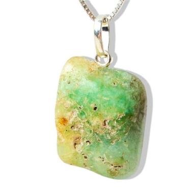 Imagem de Colar Pedrinha Crisoprásio Natural Rolado Pino Prata 950 - CristaisdeC