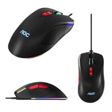 Imagem de Mouse Óptico AOC Com Fio USB Preto 7200 DPI 07 Botões LED
