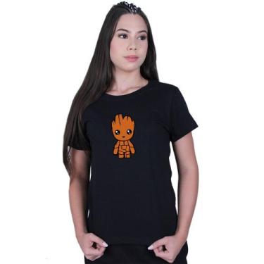Imagem de Camiseta Baby Look Feminina Baby Groot Guardião - Lafre, Preto, M