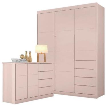 Imagem de Quarto Infantil Kit 2 Peças 100% Mdf Guarda Roupa e Cômoda Perola - Ph