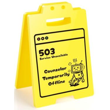 Imagem de Placa de mesa engraçada 503 Error Robot - Presente de mordaça para conselheiros, programadores e colegas de trabalho, esgotamento de saúde mental e humor offline, decoração de escritório com tema