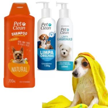 Imagem de Kit Shampoo Natural + Limpa Lágrima + Limpa Orelha Pet Clean - PetClea