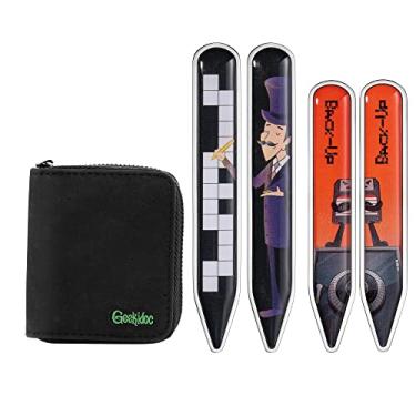 Imagem de Geekidoc Colarinhos de aço inoxidável para homens | Conjunto de inserção de colarinho feito com aço inoxidável de grau cirúrgico, Palavras cruzadas, 2.5 Inches