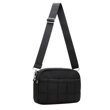 Imagem de E-Tree Bolsa transversal pequena para mulheres, bolsa tiracolo acolchoada de nylon com vários bolsos, preta