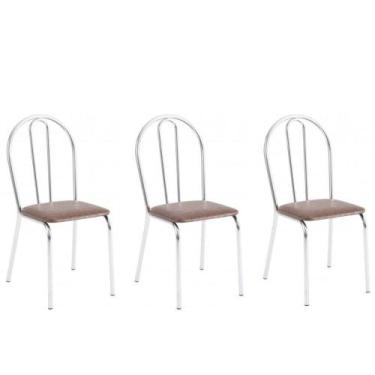 Imagem de Kit 3 Cadeiras Lisboa Cromada Para Cozinha Ou área Gourmet-assento Sin
