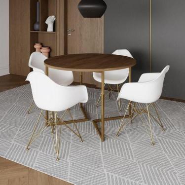 Imagem de Mesa Jantar Industrial Amêndoa 110Cm Redonda Base V C/4 Poltronas Daw 