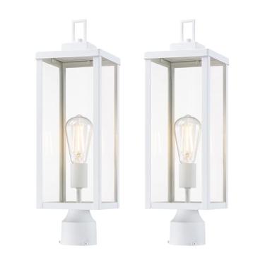 Imagem de GRUENLICH Luminárias de poste de lâmpada externa, lanterna de poste externa com vidro temperado, iluminação de poste de cerca de 50 cm para caminho de jardim e quintal, branco, pacote com 2