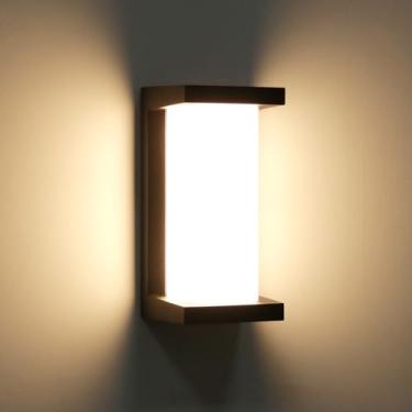 Imagem de Kawell Arandela de parede externa de 18 W arandela de parede LED à prova d'água moderna lâmpada de parede LED com fio retangular para varanda frontal para corredor, varanda, jardim, garagem, branco