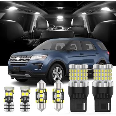 Imagem de AENVTOL Kit de luz LED interior de 13 peças + substituição de luzes de ré para lâmpada traseira para Ford Explorer 2013-2020 Luz de reserva LED branca + pacote de lâmpada interior, ferramenta de