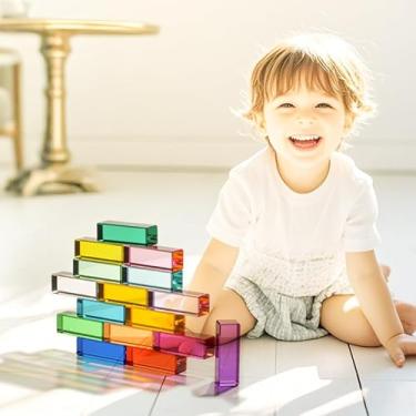Imagem de KOAICS Blocos De Tiras De Acrílico De Cristal Arco-Íris De 7,5 Cm, Blocos De Pedras Preciosas Empilháveis Retangulares Para Crianças, 16 Cores, Cubos De Pedras Preciosas, Brinquedos Educativos De Ap
