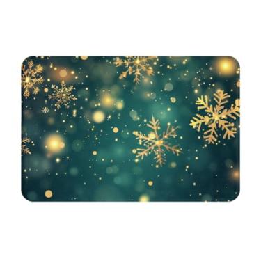 Imagem de Tapete de banho azul-petróleo floco de neve inverno Natal tapete de banheiro antiderrapante para chuveiro macio espuma de memória 15,7 x 23,6 polegadas pequeno tapete corredor lavável