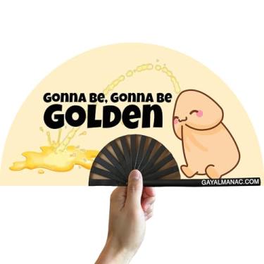 Imagem de PandaTak Grandes ventiladores portáteis dobráveis engraçados: ventilador de bambu rave de 33 cm, dobrável e perfeito para festas, festivais EDM e Ravers (dourado)