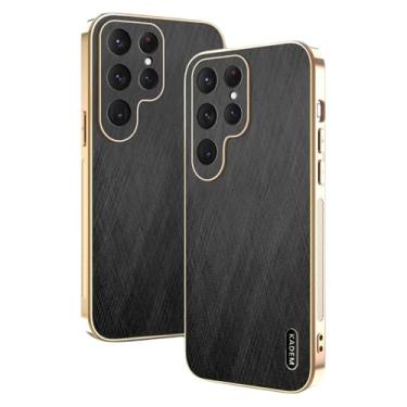 Imagem de Yarxiawin Capa de telefone para Samsung S23 Ultra à prova de choque, capa preta de couro com textura de fio dourado para Samsung Galaxy S23 Ultra capa de silicone fina antiimpressão digital (preto)