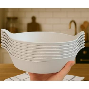 Imagem de Conjunto com 10 Petisqueiras Canoa Brancas de 600 ml – perfeitas para servir petiscos, frios, amendoins e muito mais. Práticas, resistentes e ideais para festas, bares e reuniões.