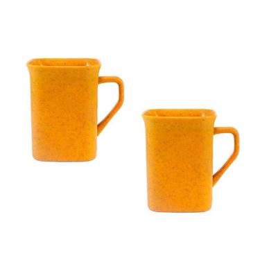 Imagem de Kit 2 Canecas Quadrada Fibra Madeira Amarelo 250Ml