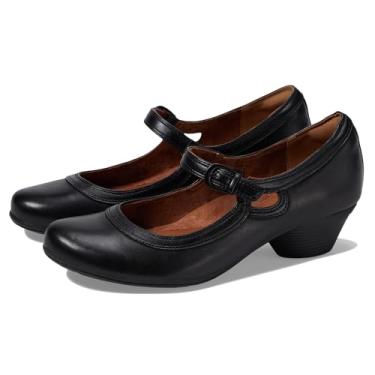 Imagem de SHODENSE Sandália feminina retrô de salto grosso Mary Jane, bico redondo, tira no tornozelo, sandália social 5 cm, salto médio Mary Janes, dois tons, Preto, 36