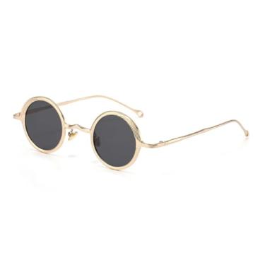 Imagem de Óculos de sol Shauna Retro Classic Metal Pequeno Redondo Punk Masculino Moda Transparente Óculos de Sol Feminino UV400 (Cinza Dourado)