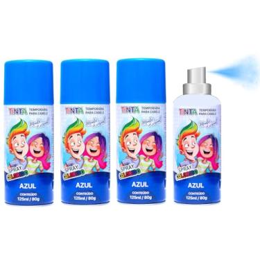 Imagem de 4 Tintas Azul Spray Cabelo Maluco Lavável Carnaval Infantil