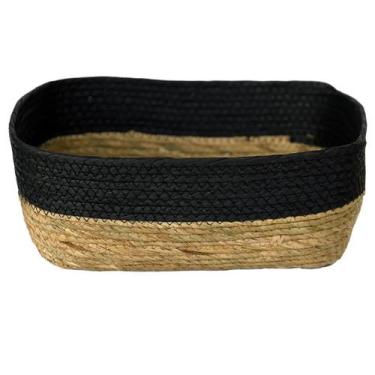 Imagem de Cesto de Fibra Natural Multiuso 35x28x13 Cm Detalhe Preto - Paramount