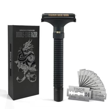 Imagem de Navalha de segurança ajustável de latão completo para homens | Borboleta aberta e cabo longo | com 10 lâminas alemãs Solingen