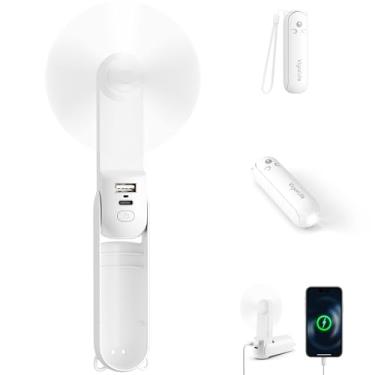 Imagem de VigorLife Mini ventilador portátil, recarregável por USB, 3 em 1, ventiladores pessoais com banco de energia, lanterna de LED, ventilador de bolso portátil dobrável pequeno - essenciais de viagem e