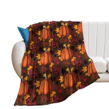 Imagem de Cobertor de Ação de Graças 177.8 cm x 203.2 cm Happy Thanksgiving Turkey Throw Fall Pumpkin Bed Couch Blanket, Soft Comfy Fleece Flanela Mantas Cobertores Sala de Estar Quarto Decoração