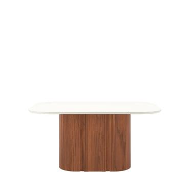 Imagem de Mesa de Jantar Retangular c/ Vidro para 6 Lugares Kalina 160 cm - Off White Fosco c/ Canella